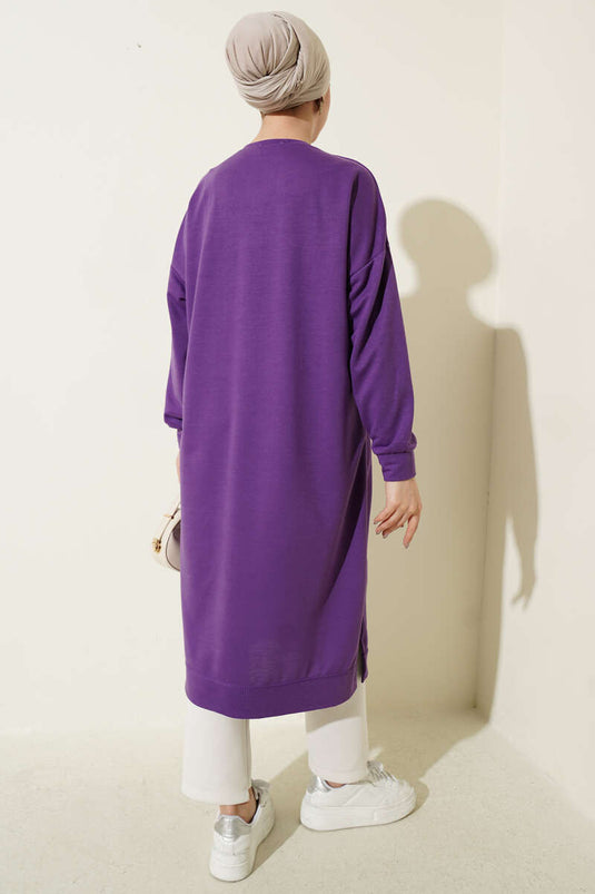 Long Basic Tunic with Emblem Lilac