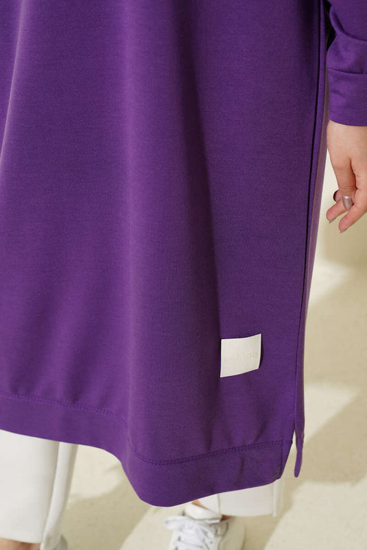 Long Basic Tunic with Emblem Lilac