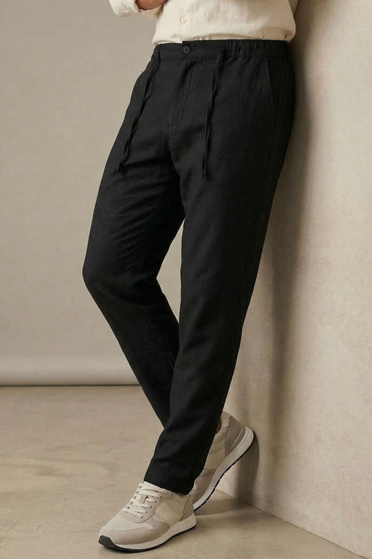 Armürlü Jogger Erkek Keten Pantolon Siyah