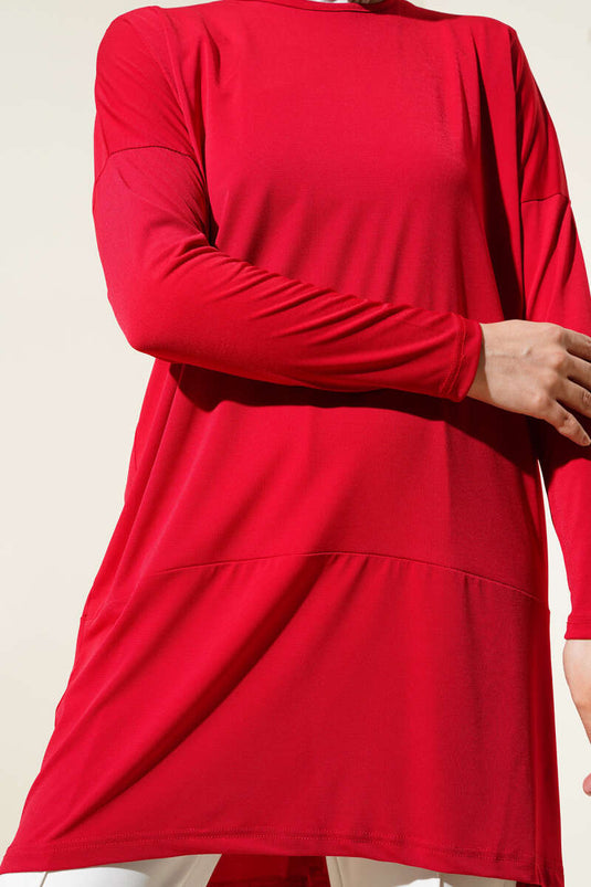 Asymmetrical Back Slit Tunic Red