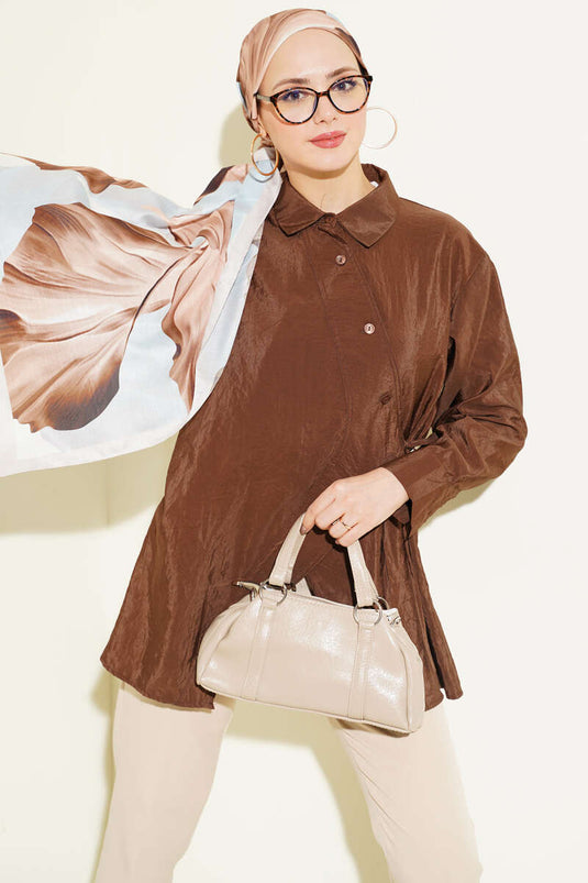 Chemise à nouer asymétrique marron