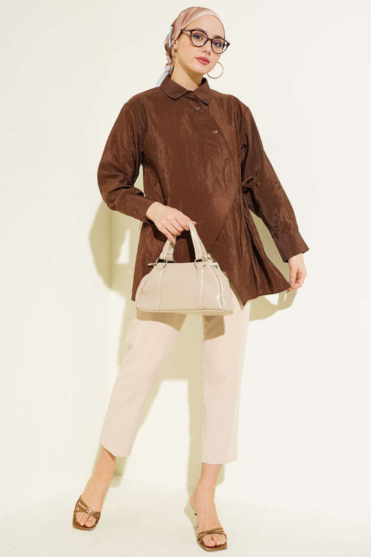 Chemise à nouer asymétrique marron