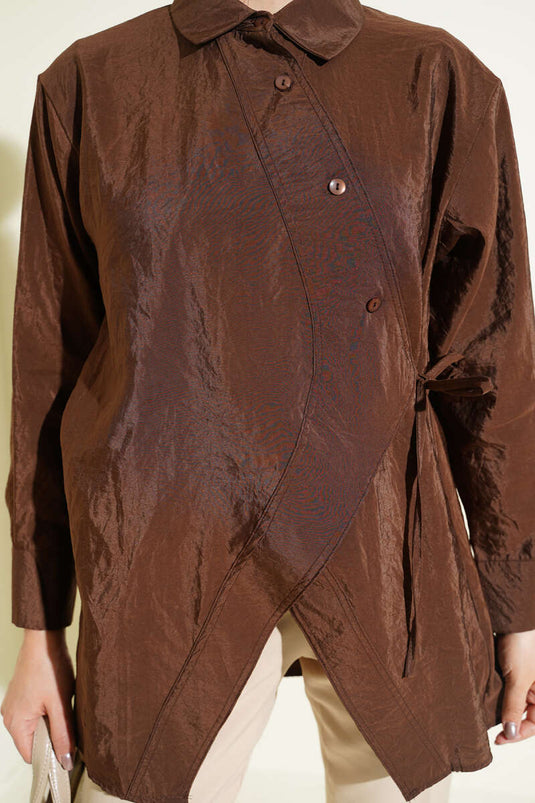 Chemise à nouer asymétrique marron