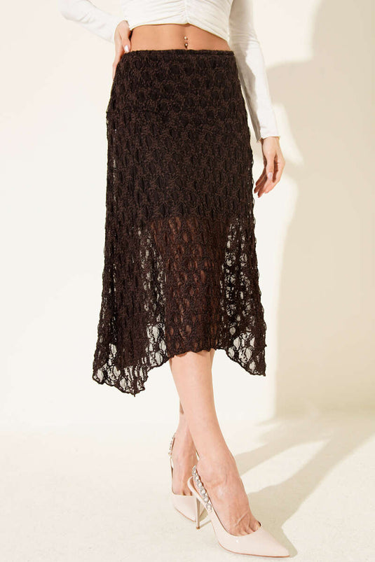 Asymmetrische midi-rok met plooien in koffiebruin