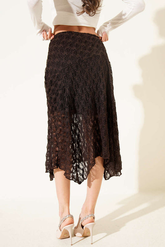 Asymmetrische midi-rok met plooien in koffiebruin