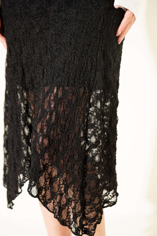 Asymmetric Gathered Midi Skirt Black