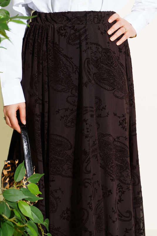 Asymmetrische rok met bloemen en tule, bruin