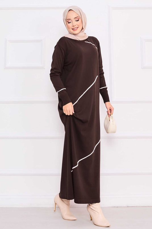 Robe hijab en maille marron à rayures asymétriques