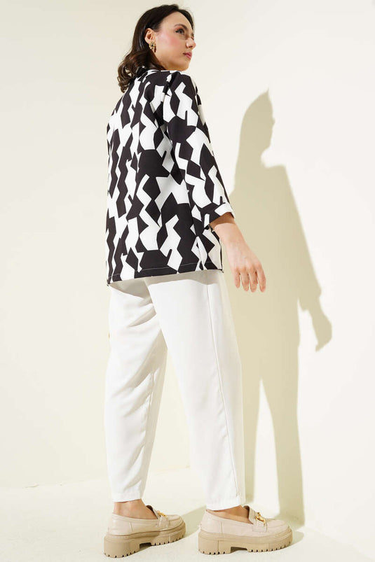 Asimetrik Desen Ceket Beyaz