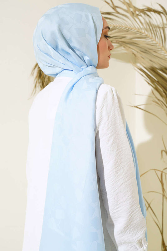 Asymmetric Pattern Jacquard Shawl Ice Blue