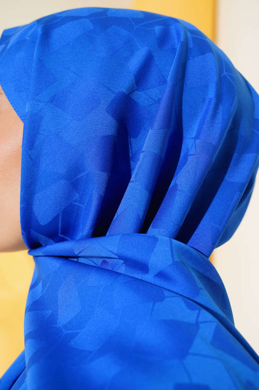 Asymmetric Pattern Jacquard Shawl Royal Blue - 46
