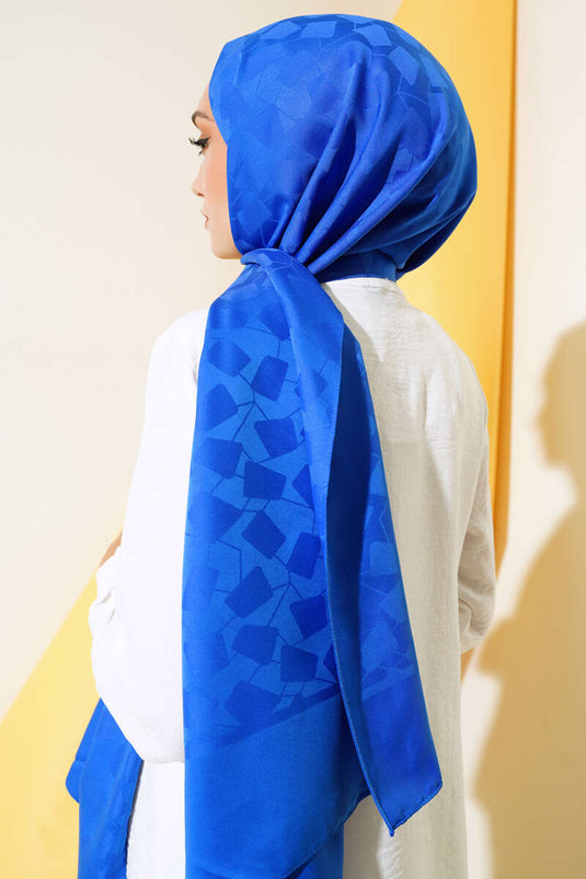 Asymmetric Pattern Jacquard Shawl Royal Blue - 46