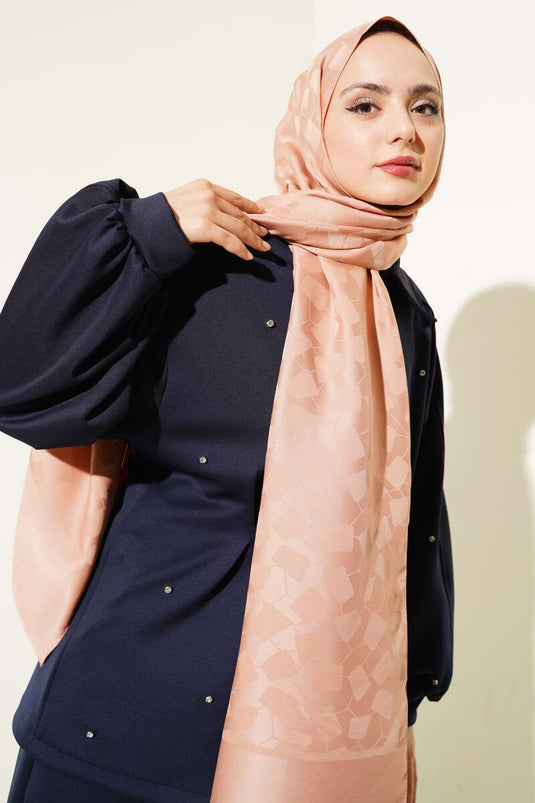 Asymmetrical Pattern Jacquard Shawl Tan - 18