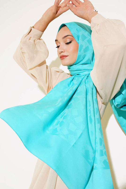 Asymmetric Pattern Jacquard Scarf Turquoise - 118