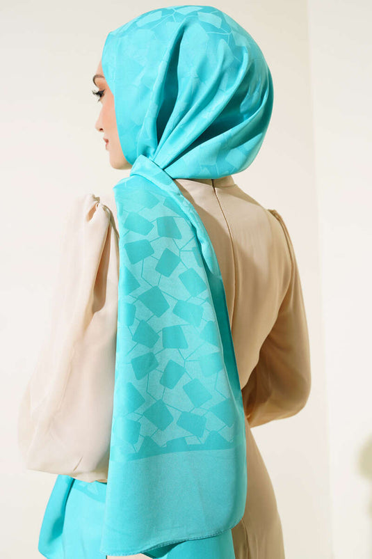 Asymmetric Pattern Jacquard Scarf Turquoise - 118