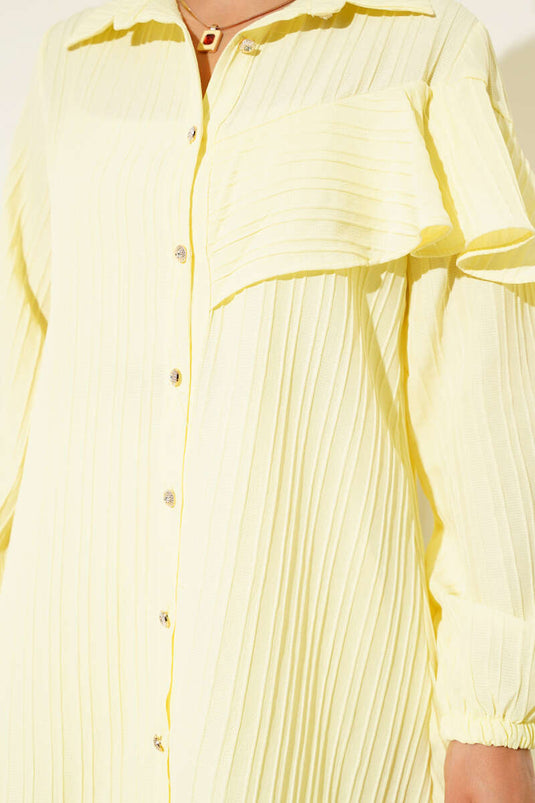 Asymmetrical Ruffled Embossed Striped Shirt Yellow