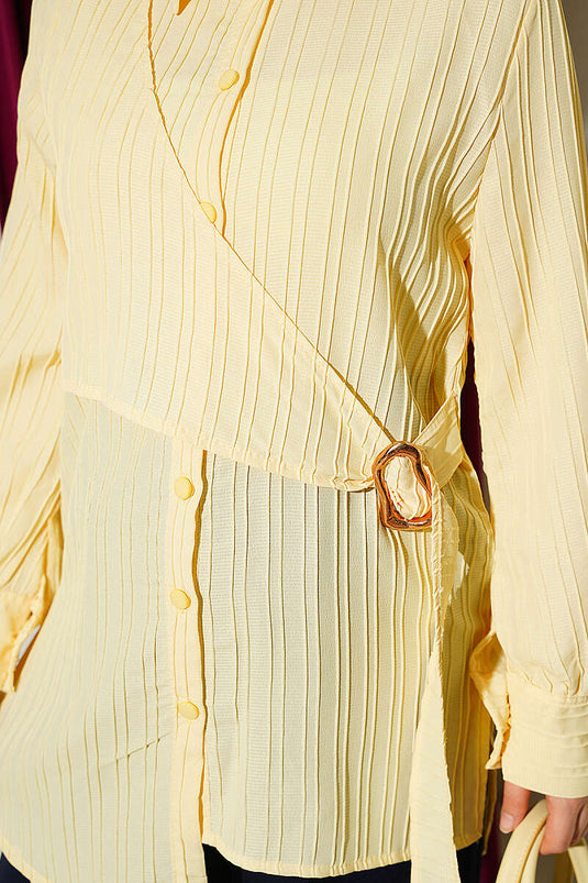 Asymmetrische Gele Knopen Detail Shirt In Geel