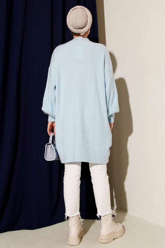 Asymmetrical Embossed Striped Knit Tunic Baby Blue