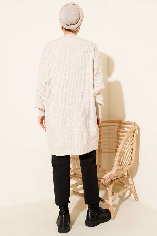 Asymmetrical Embossed Striped Knit Tunic Beige