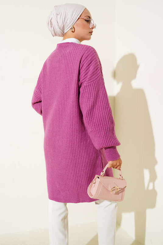 Asymmetrical Embossed Striped Knit Tunic Magenta