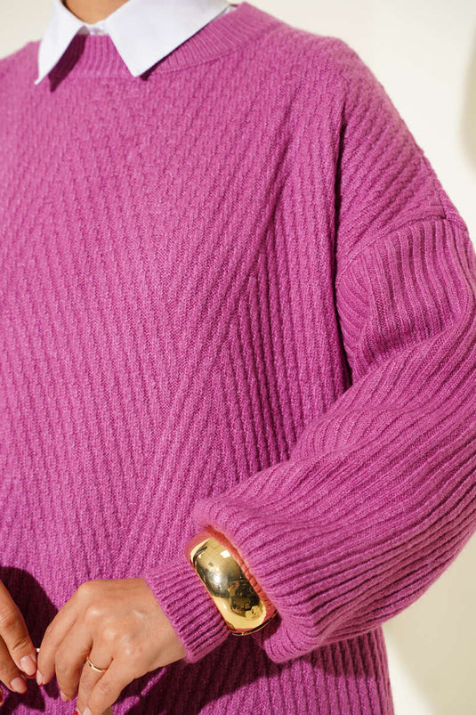 Asymmetrical Embossed Striped Knit Tunic Magenta