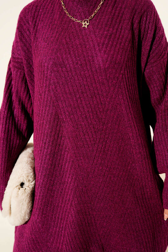 Asymmetrische Geborduurde Gestreepte Brei Tuniek Violet
