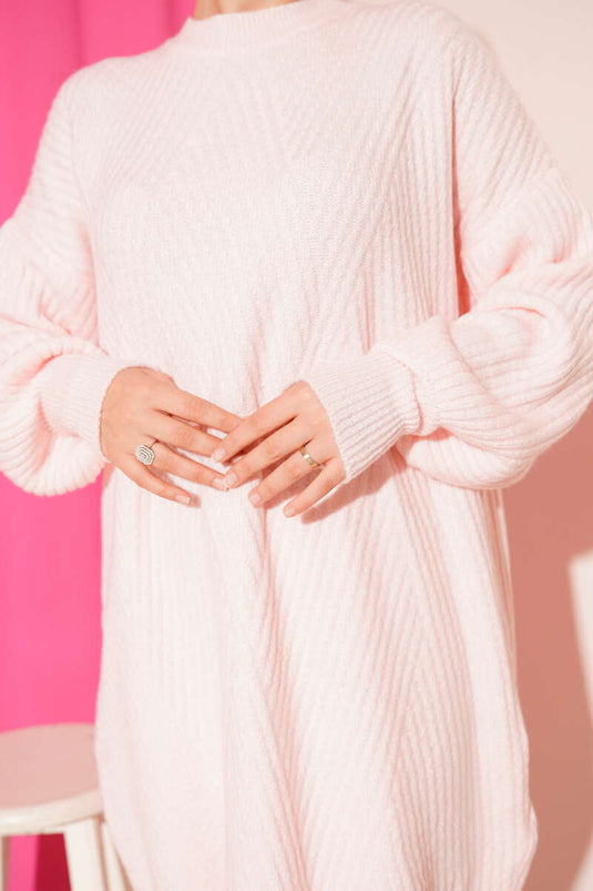 Asymmetrical Embossed Striped Knit Tunic Powder