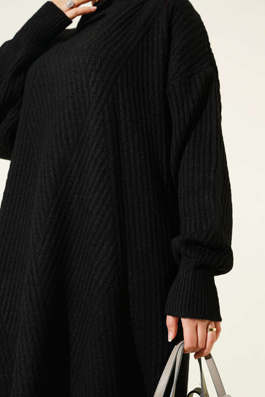 Tunique en tricot rayé asymétrique en relief noire