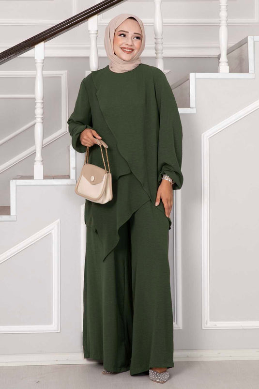 Costume Hijab Aerobin à coupe asymétrique deux pièces Kaki