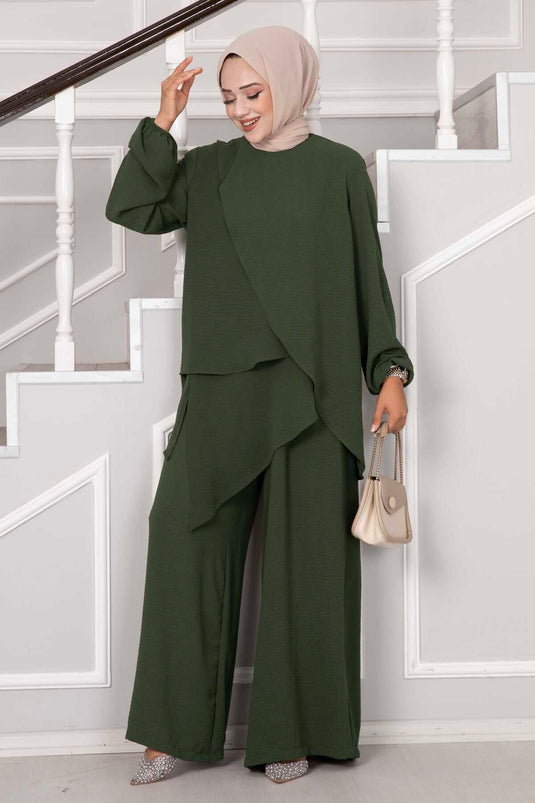 Costume Hijab Aerobin à coupe asymétrique deux pièces Kaki