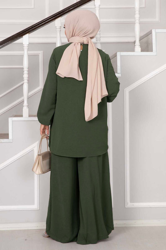 Costume Hijab Aerobin à coupe asymétrique deux pièces Kaki