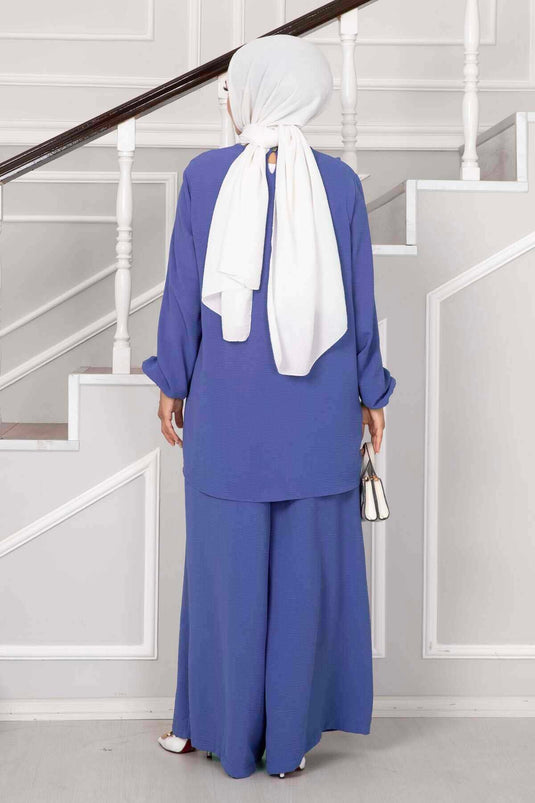 Asymmetrical Cut Indigo Modest Two-Piece Set