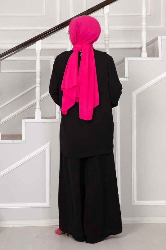 Asymmetric Cut Aerobin Hijab Two-Piece Set Black