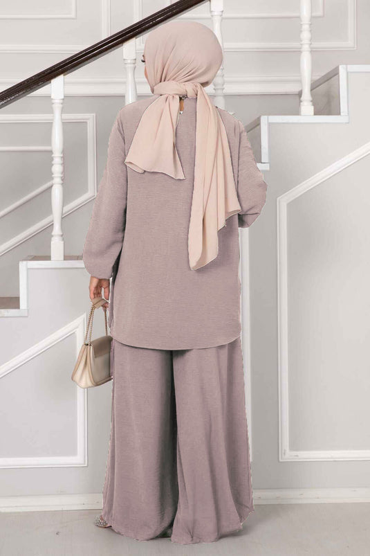 Asymmetrical Cut Aerobin Hijab Two Piece Suit Mink