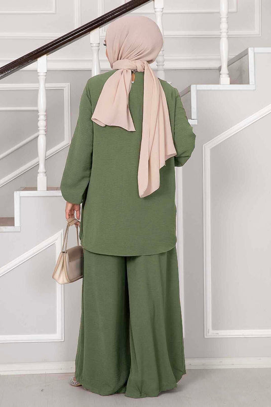 Asymmetrisch Geschnittenes Abaya- Und Tunika-Set In Olivgrün