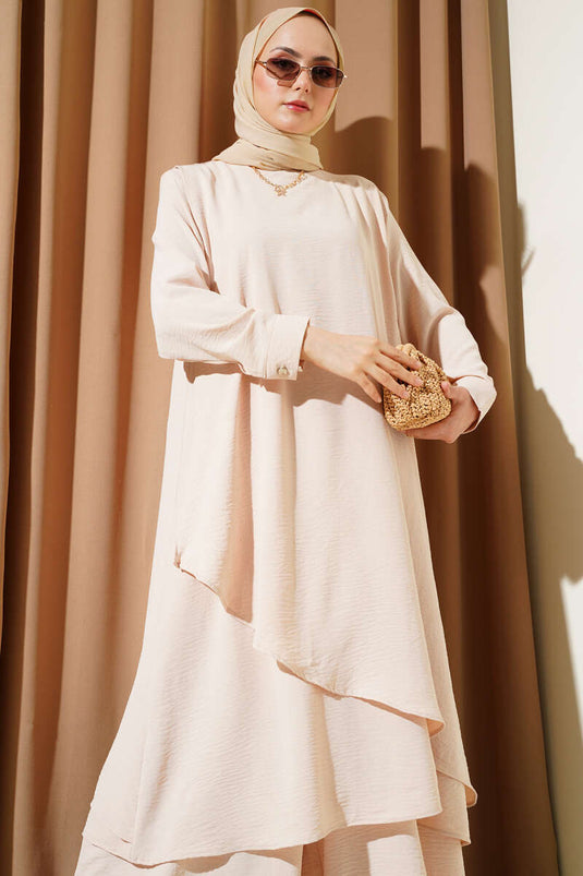 Asymmetrical Cut Ayrobin Two Piece Suit Beige