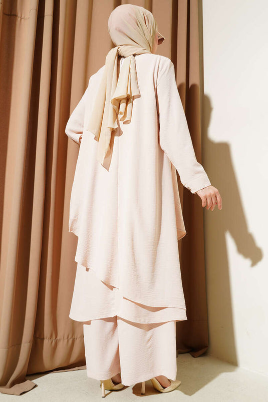 Asymmetrical Cut Ayrobin Two Piece Suit Beige