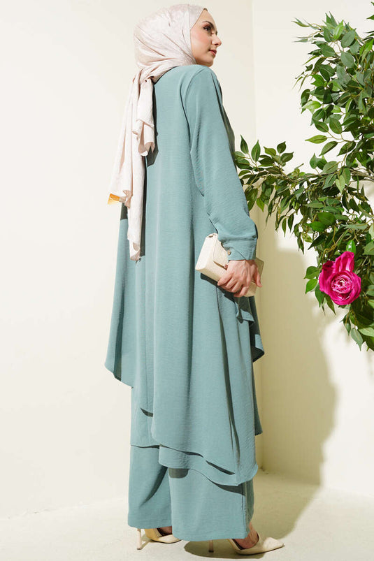 Asymmetrical Cut Ayrobin Two Piece Suit Age Green