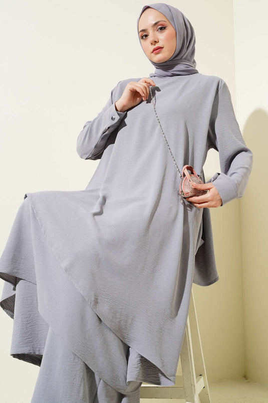 Asymmetrical Cut Ayrobin Two Piece Suit Gray