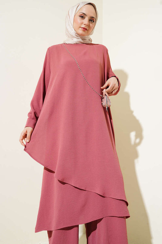 Asymmetrical Cut Ayrobin Two Piece Suit Dusty Rose