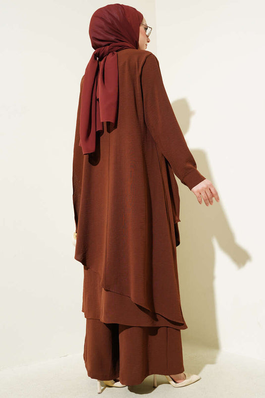 Asymmetrical Cut Ayrobin Two Piece Suit Brown