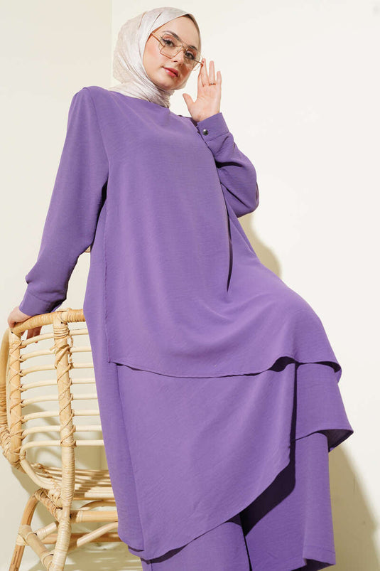 Asymmetrical Cut Ayrobin Two Piece Suit Lilac