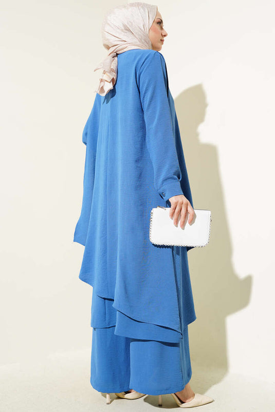 Asymmetrical Cut Ayrobin Two Piece Suit Blue