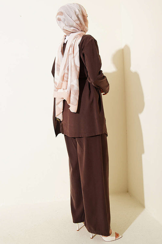Ensemble double en tensel à coupe asymétrique avec broche, couleur café