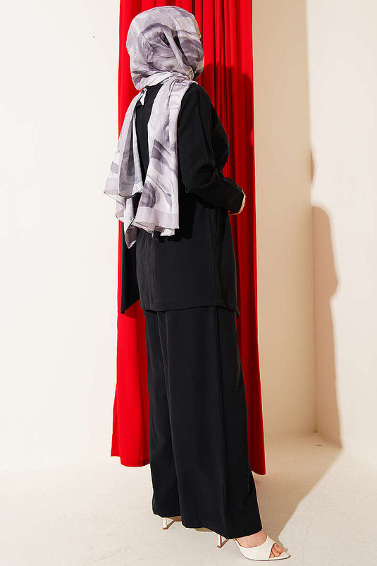 Asymmetrisch gesneden set van twee met broche, Tensel, zwart