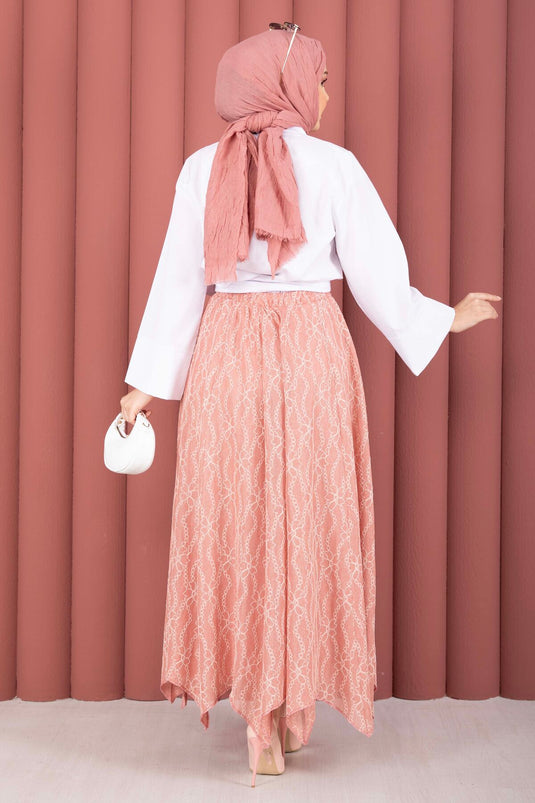 Jupe à découpe asymétrique avec motif en dentelle couleur rose fané