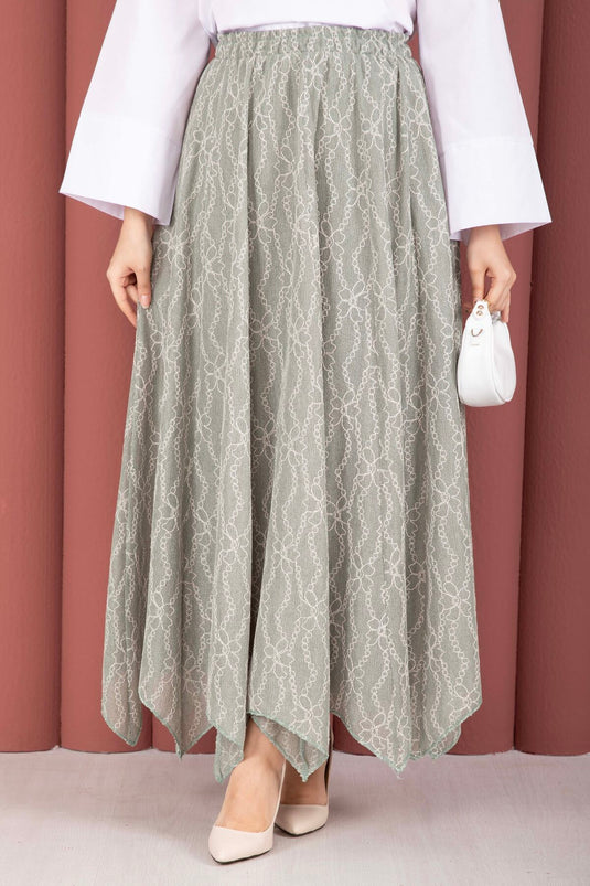 Jupe à motif de dentelle à coupe asymétrique menthe