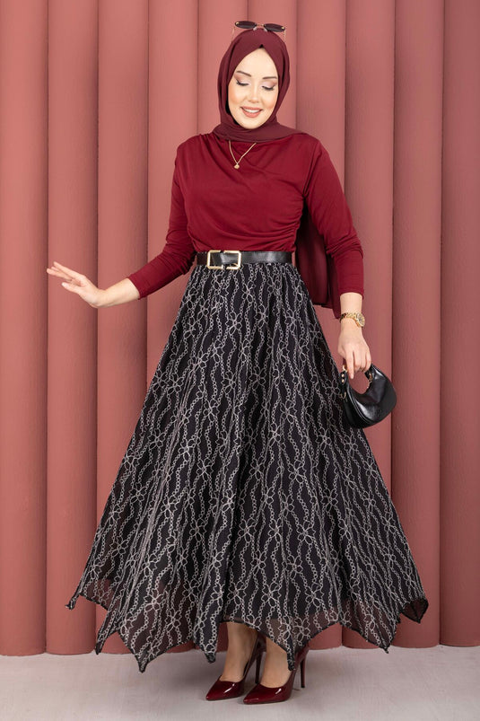 Jupe Asymétrique En Dentelle Noire