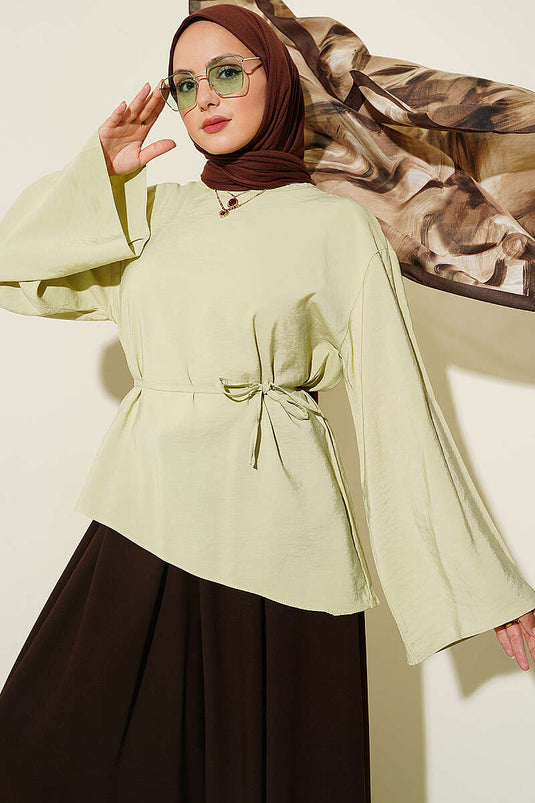 Asymmetrische Tunika Mit Binde-Detail In Salbeigrün
