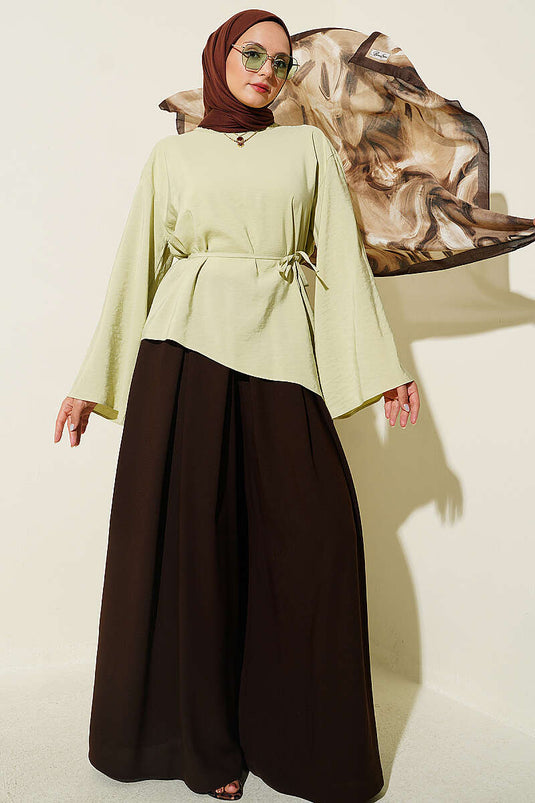 Asymmetrische Tunika Mit Binde-Detail In Salbeigrün